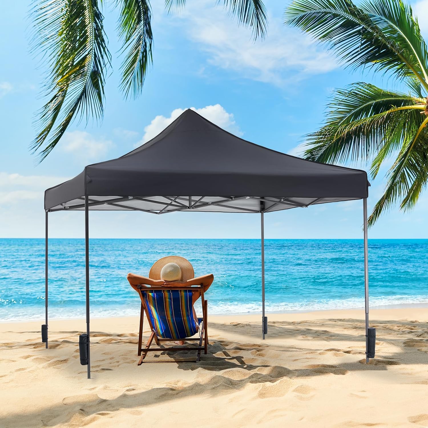 NEWBULIG 10x10 FT Pop Up Canopy Easy Up Tents for Camping Parties Events Beach Backyard Portable Outdoor Shelter Heavy Duty Instant Sun Shade with Sand Bags, Grey - Image 5