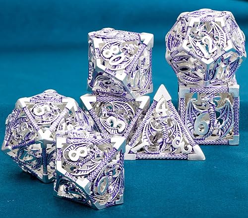 Miniatura 31 de ARUOHHA Juego de dados huecos DND, 7 piezas de dados de metal arcoíris D y D, juegos de rol RPG, dados poliédricos con caja de regalo D20 D12 D10 D8