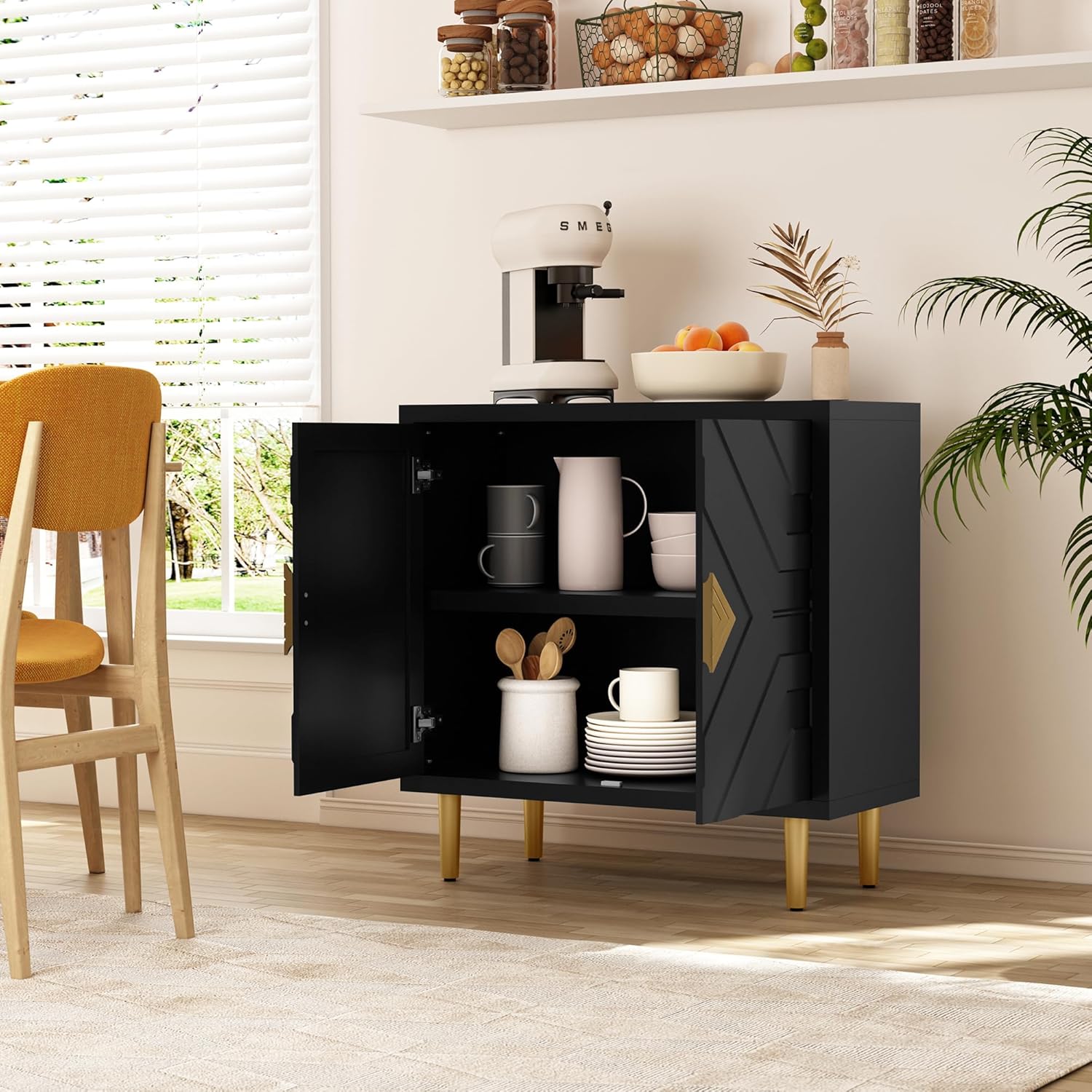 HLR Sideboard Storage Cabinet with 2 Doors, Accent Cabinet with Decorative Embossed Pattern Doors, Sideboard Buffet Cabinet for Living Room, Kitchen, Dining Room, Hallway - Image 4