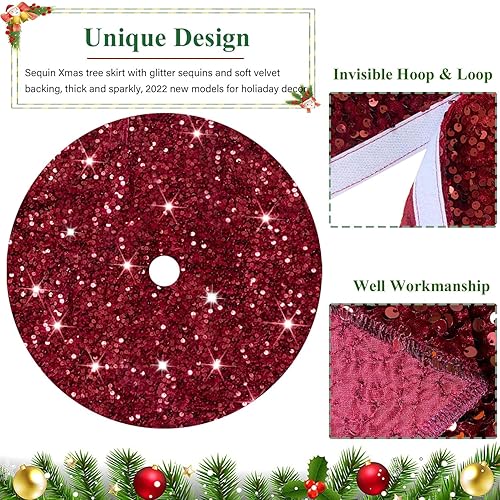 Miniatura 10 de FUHSY Falda metálica para árbol de Navidad de 36 pulgadas, color azul rey, terciopelo suave con lentejuelas de lujo para decoración de Navidad, Papá