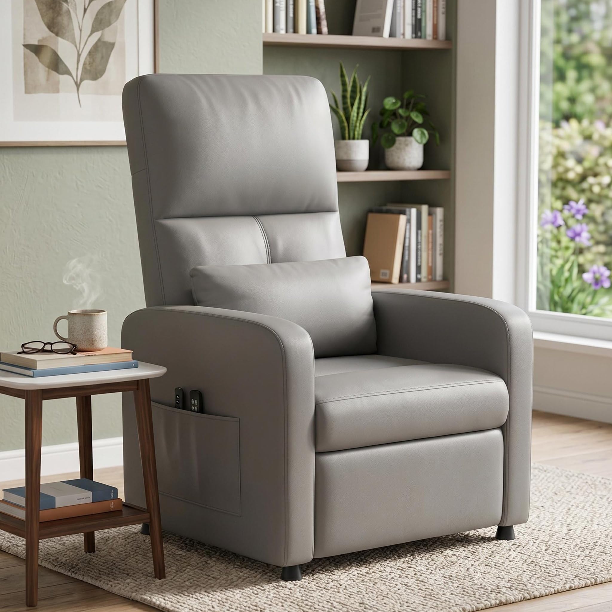 Massagesessel Elektrisch mit 8 Massagemodi, Relaxsessel mit Liegefunktion & Heizfunktion, Fernsehsessel mit Lendenstütze, USB-Anschluss & Seitentasche, Sessel für Wohnzimmer, belastbar bis 180 kg