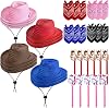 Toulite 36 Pcs Cowboy Party Costume Set, Cowboy Hats Paisley Bandanas Inflatable Stick Horses for Kids Party Supplies