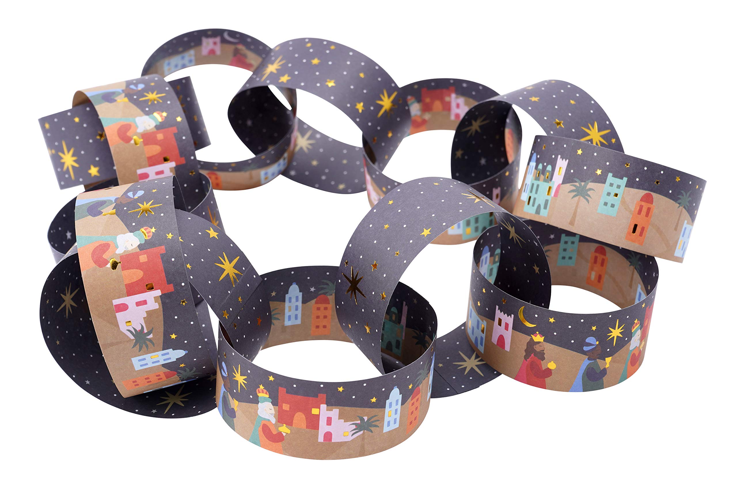 Weihnachtsdekoration 100 Stück Krippenmotiv mit goldenen Details | 5 Meter | selbstklebende Retro Papierketten Girlande | Weihnachtsdekoration | Home Activity Basteln | GB05486