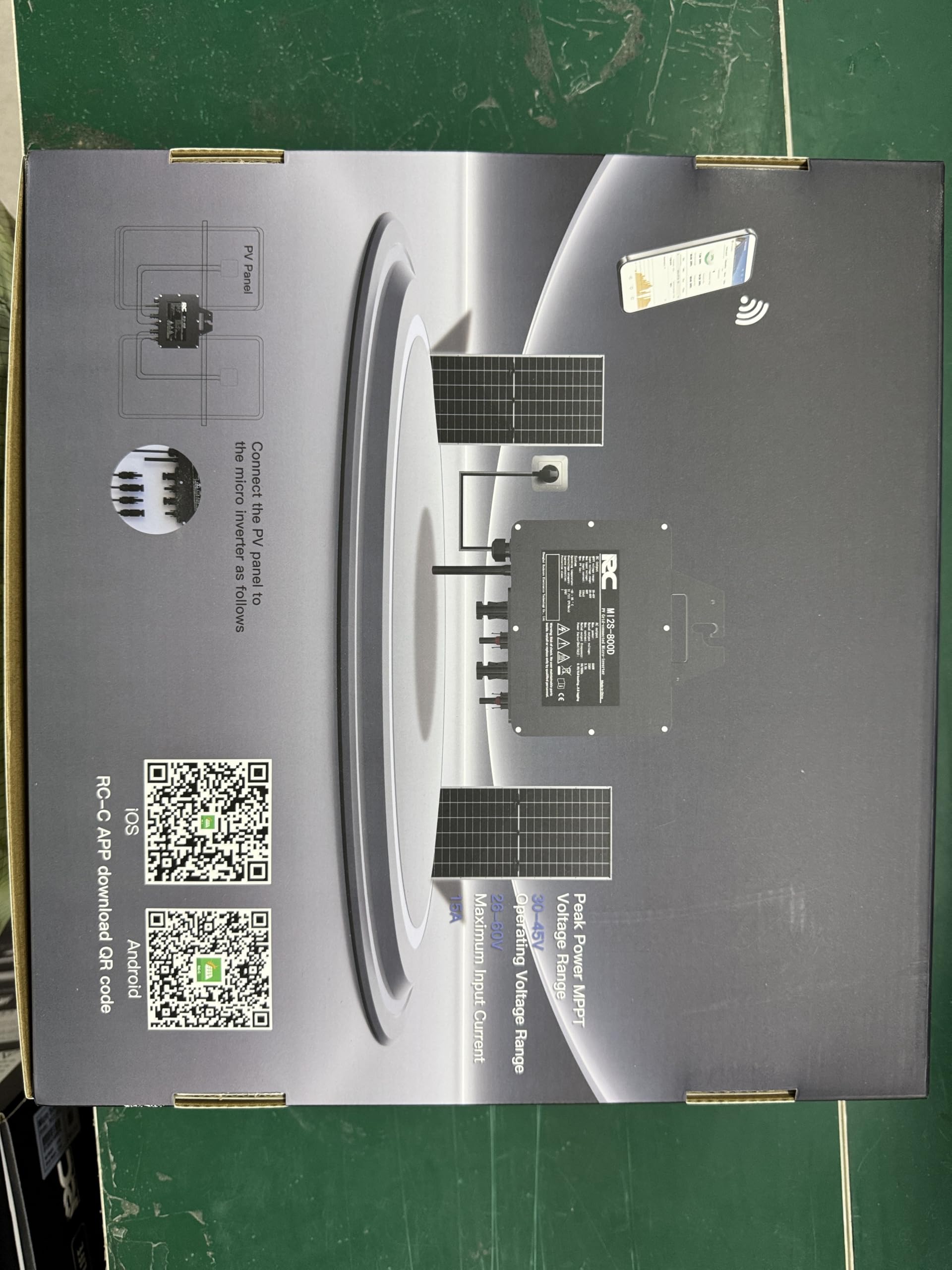 RC Micro-inverter, aggiornato a 800W, inverter solare intelligente, Controllo dell’app tramite Wi-Fi, adatto per impianti solari da balcone, efficienza MPPT 99,8%.
