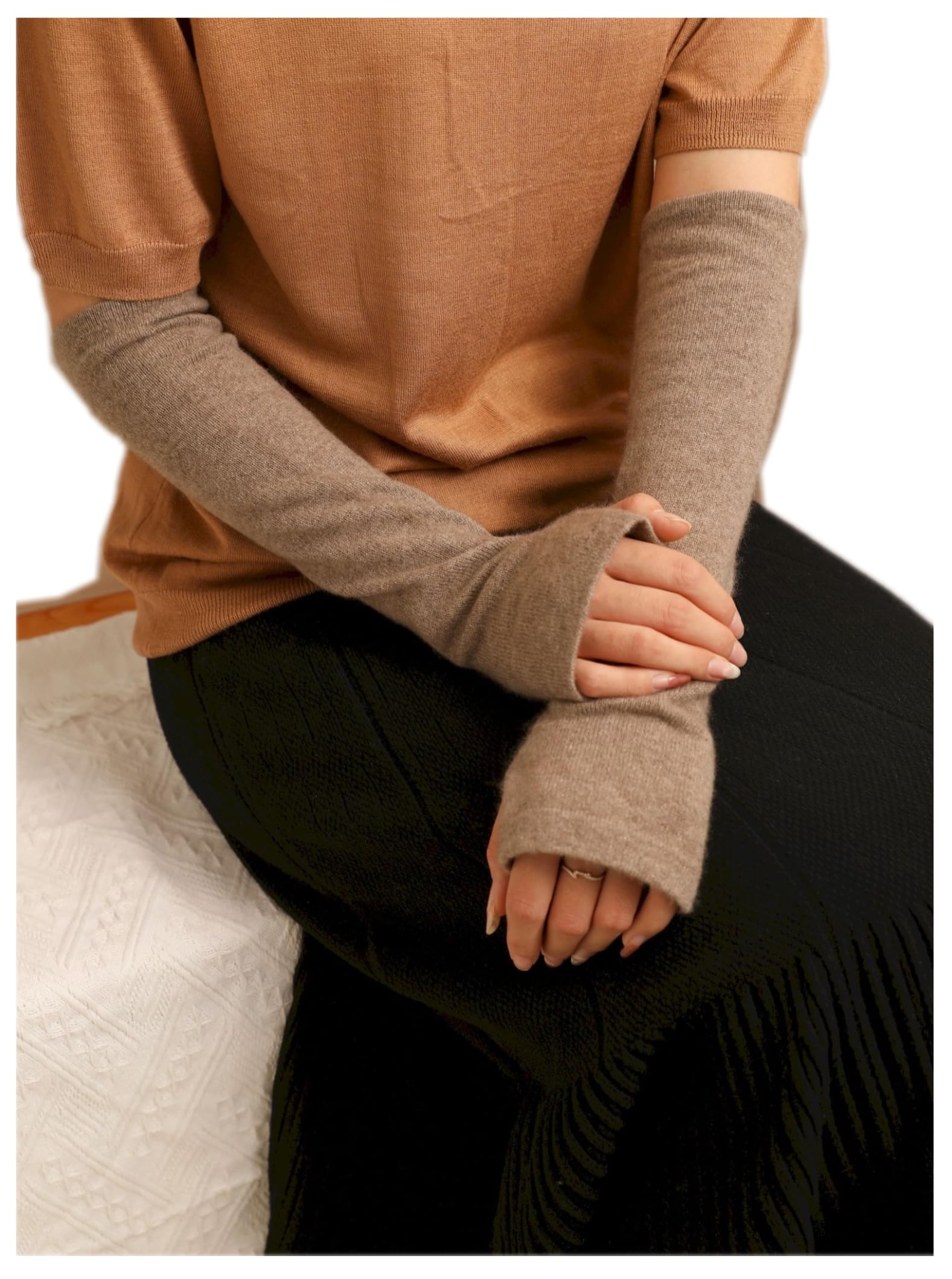 Donna 100% Cachemire Lana Manicotti Scaldabraccia Guanti Lunghi Mezze Dita Cashmere