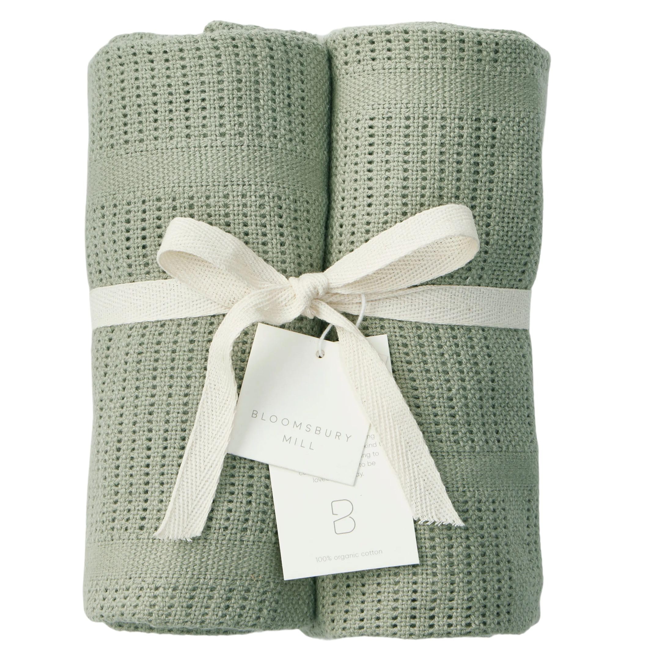 Bloomsbury Mill - Cellular Blankets Baby - 100% Organic Cotton - 2 Pack - Sage Green - Newborn Essentials - Soft Breathable Baby Blankets for Pram, Cot, Moses Basket - 75x95cm
