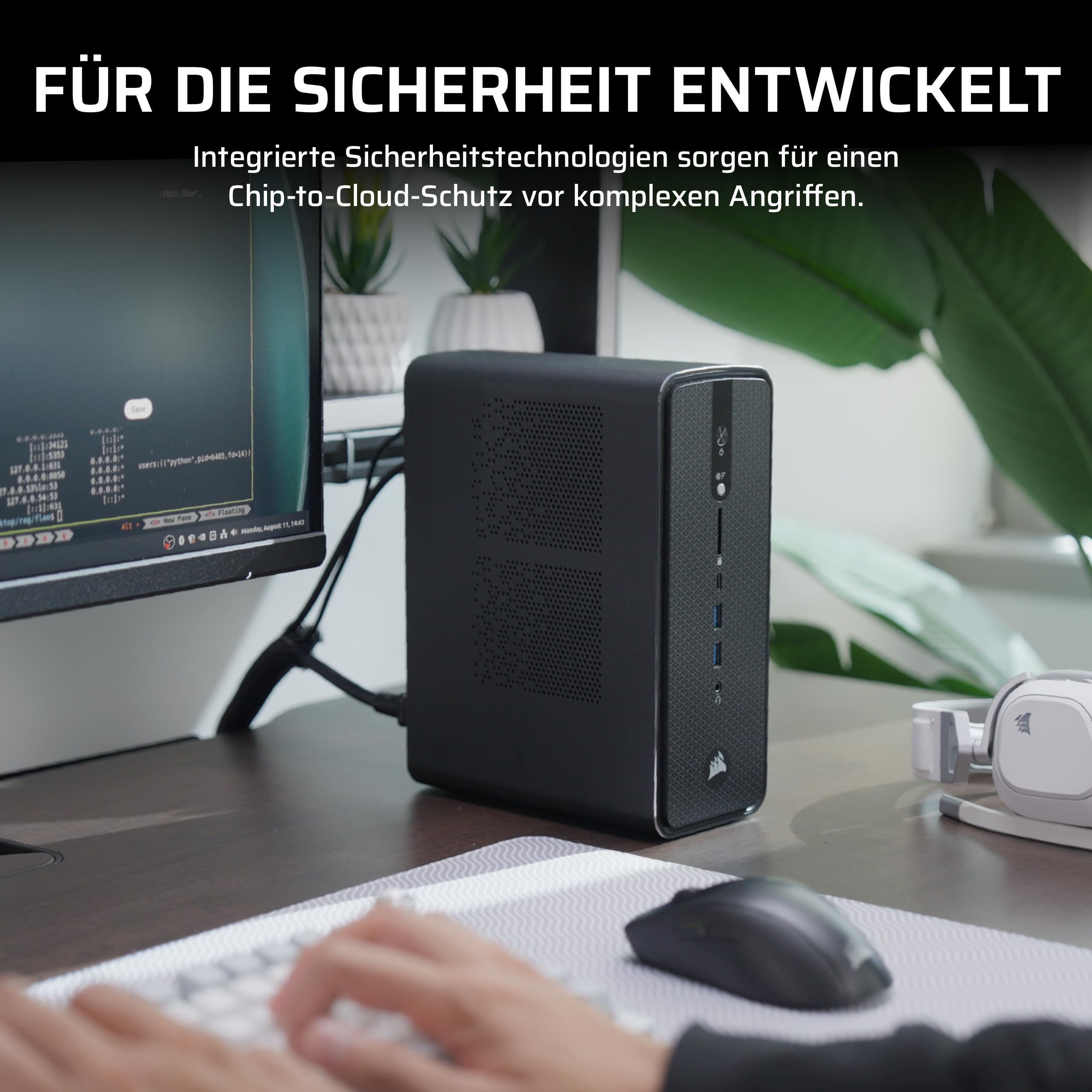 Corsair AI Workstation 300 Desktop-PC – Schwarz | AMD Ryzen AI Max 385 CPU, AMD Radeon 8050S iGPU (Up to 48GBs vRAM), 64GB LPDDR5X 8000MHz Speicher, 1TB M.2 SSD