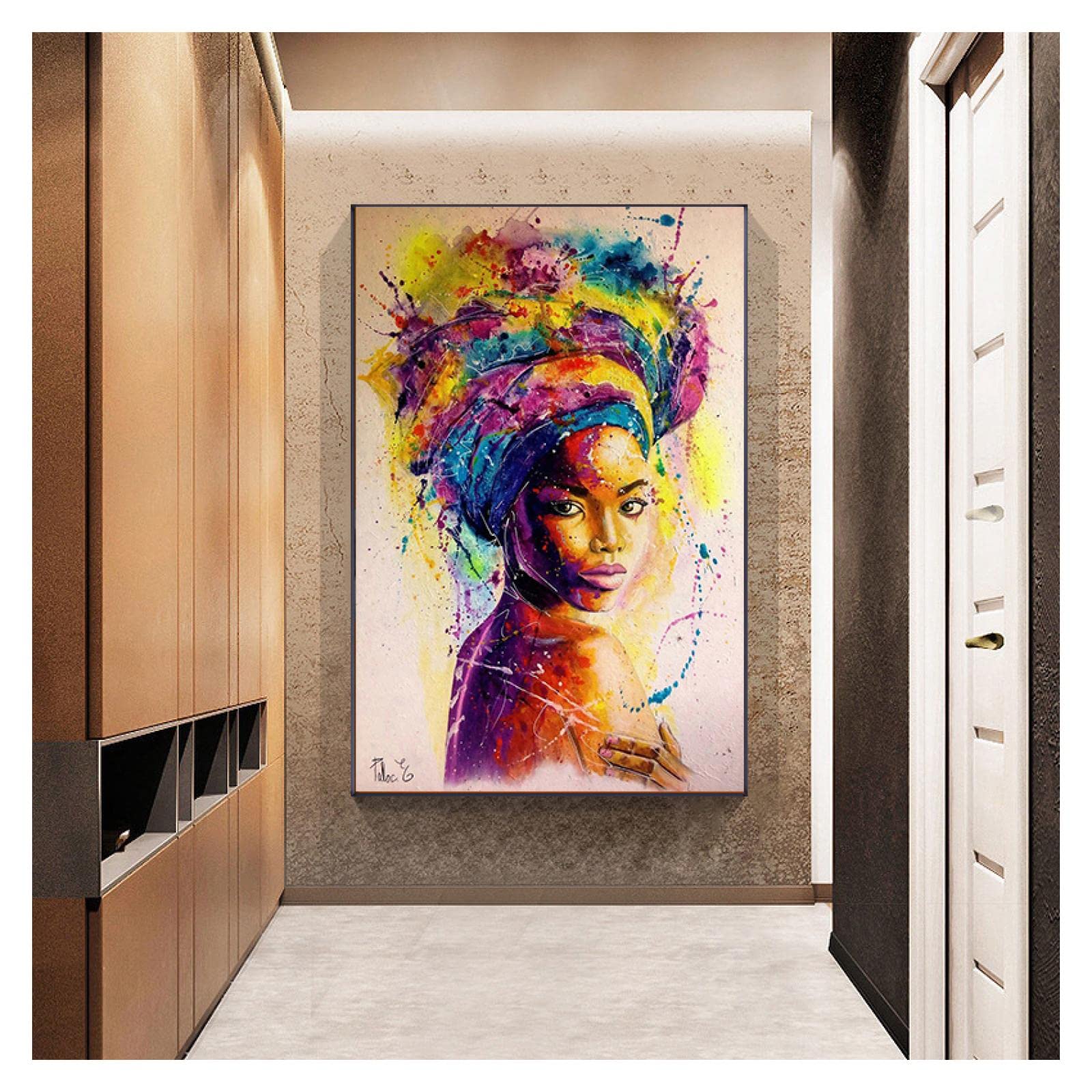 Stampa su tela Pittura sul muro Poster e stampe Ragazza nera Immagine astratta di arte della parete per soggiorno Donna africana Graffiti Art Canvas 30x40cm con cornice