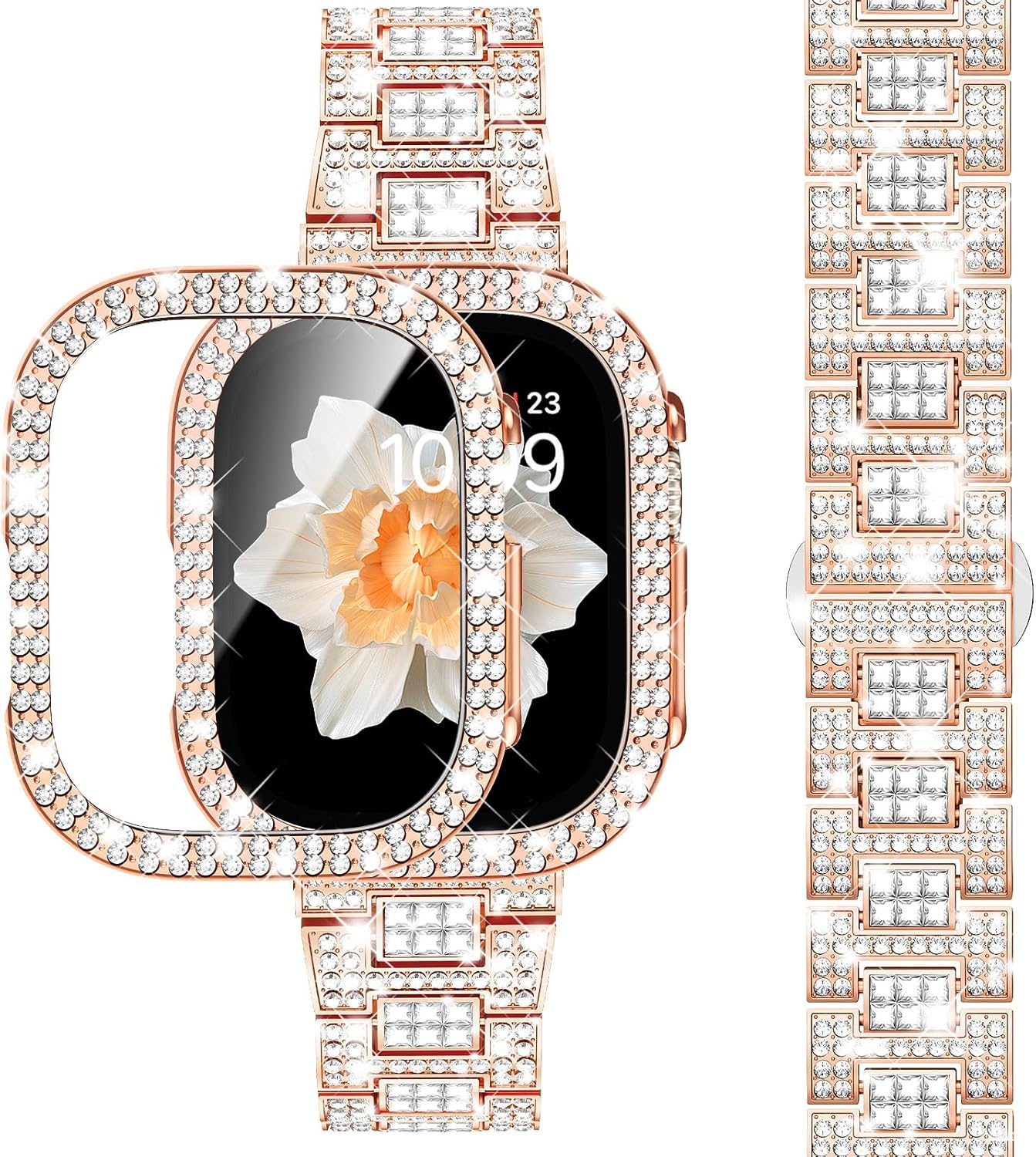 Dsytom Bling Stylish Bands Compatible with Apple Watch Band 45mm 44mm 42mm 41mm 40mm 38mm for Women, Cute Metal Jewelry Wristband Strap with Protective Case for iWatch Series 9 8 7 6 5 4 3 2 1 SE