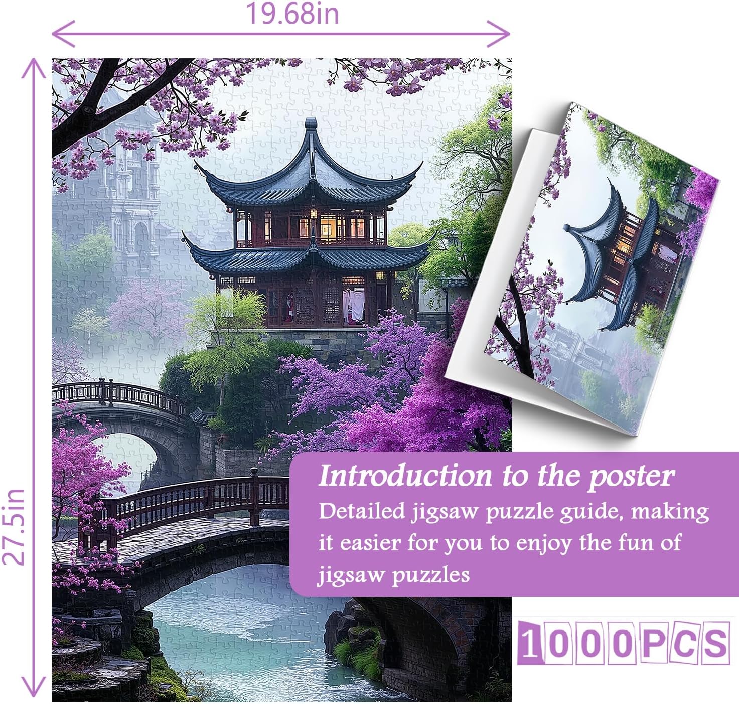 PICKFORU Plum Blossom Dreamscape Puzzles for Adults 1000 Pieces, Vintage Flower Tree Scenery Puzzles, Impossible Unique Lake Park Theme as Home Decor