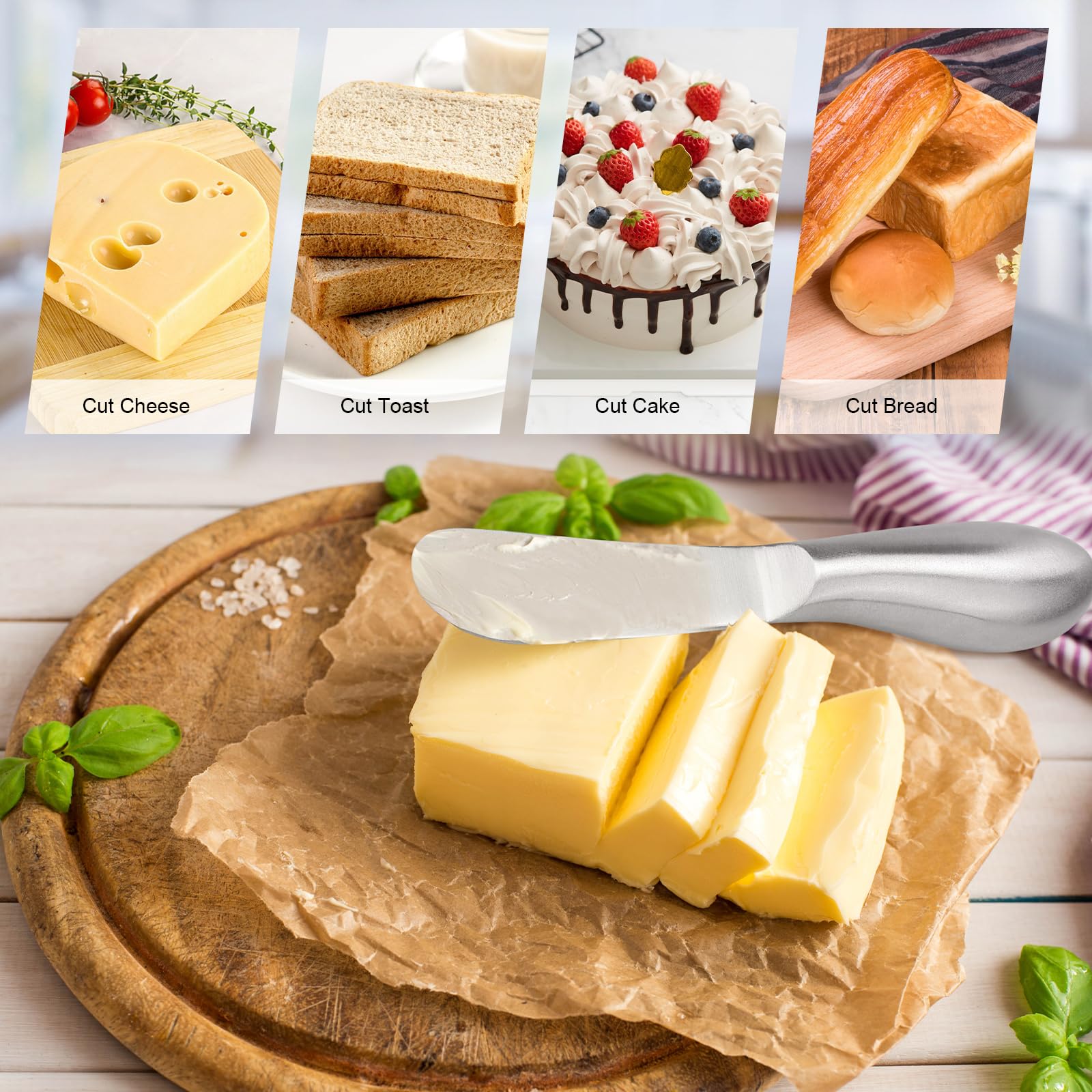 4 Piezas Cuchillos para Mantequilla, Cuchillos para Mantequilla de Acero Inoxidable, Cuchillos para Queso, Utensilios de Cocina, Cubiertos para Pastelería con Queso y Mantequilla