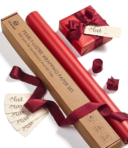 Vitalizart Red Wrapping Paper Set 17" Pearly-Lustre With Silk Like