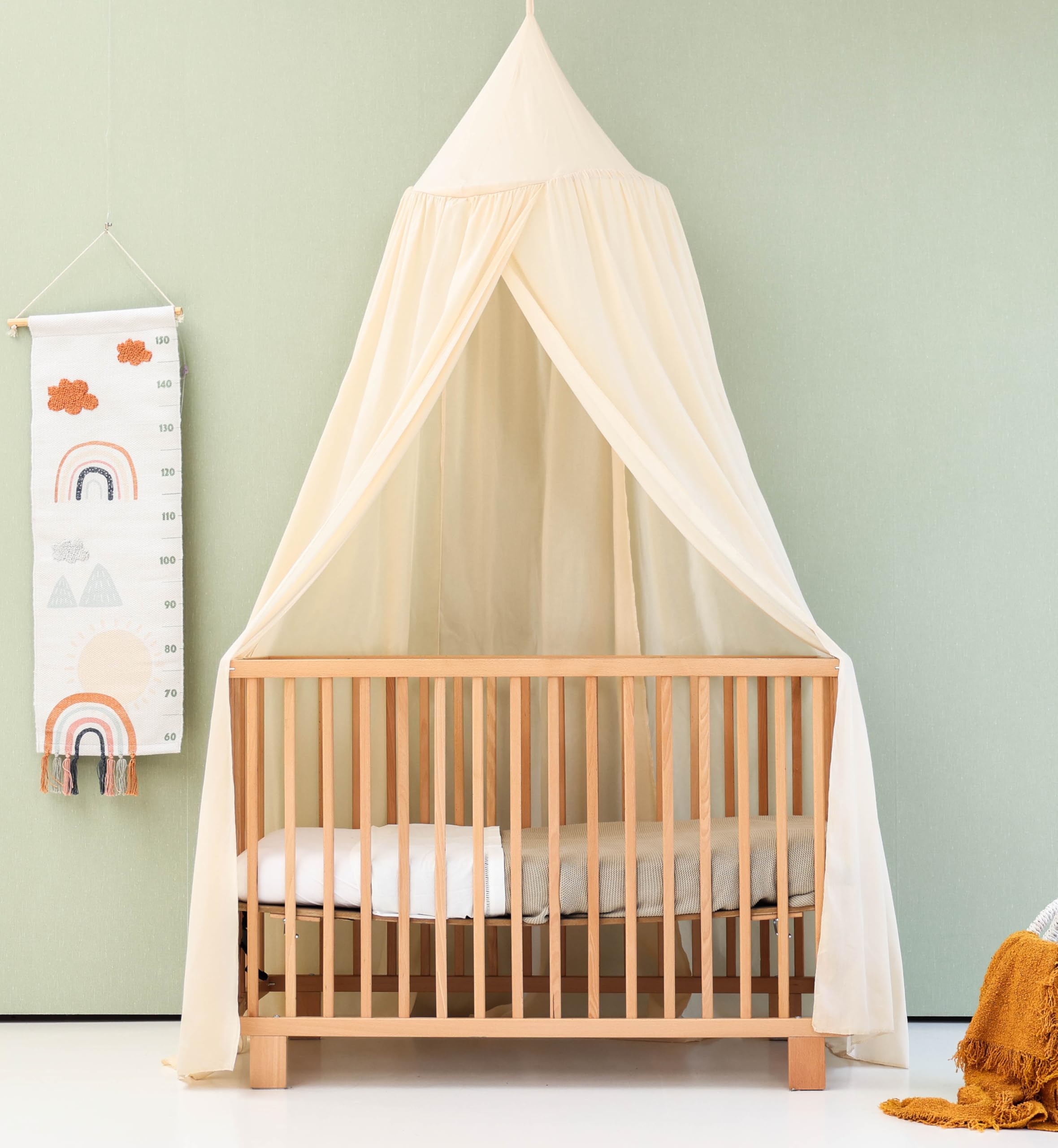 Cream Beige Kids Bed Canopy for Child Bedroom | Nursery Crib Hanging Curtain | Mosquito Net Bedding for Girls Play Room Decoration | Reading Nook Canopies Toddler Dome Tent - Image 2