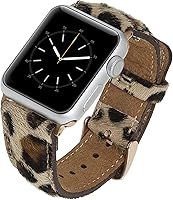 VENITO Tuscany Genuine Leather Apple Watch Band 42-44mm Furry Leopard Rose Gold - Premium Handmade Strap for Series 1-11, SE, Ultra