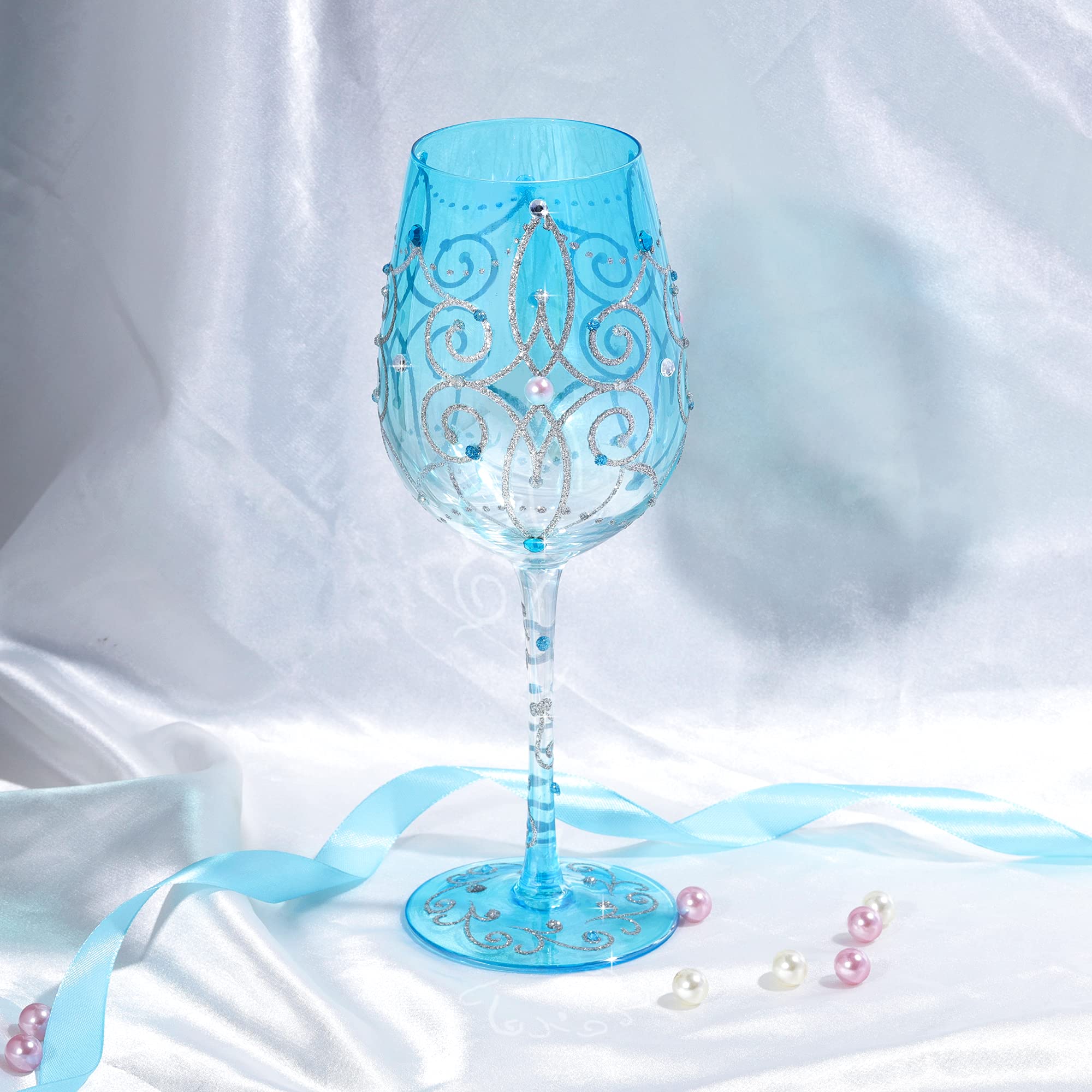 Hand-Painted Blue Princess Wine Glass - Personalized Gift -3 Hand-Painted Blue Princess Wine Glass - Personalized Gift -3