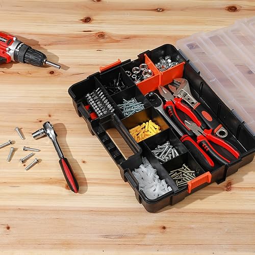 Miniatura 7 de AIRTOON Caja de herramientas organizadora de piezas pequeñas negras entrelazadas para sujetadores y manualidades con divisores extraíbles (paquete