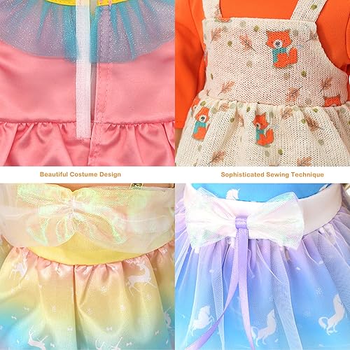 Miniatura 7 de DC-BEAUTIFUL Juego de 6 ropa de muñeca para muñecas de 16 y 18 pulgadas, bonitos conjuntos de vestidos para niñas, ropa de muñeca hecha a mano para