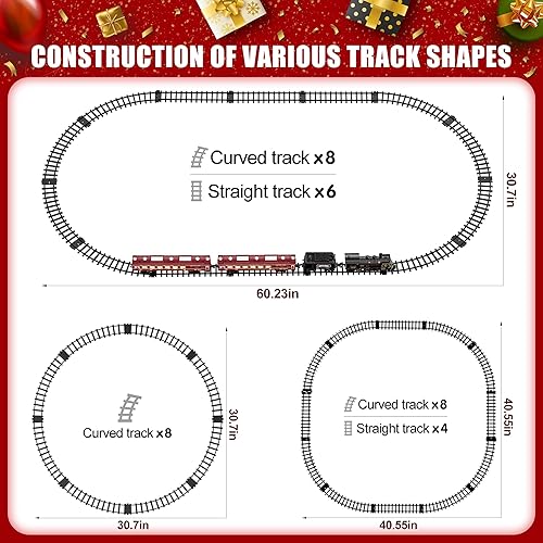 Miniatura 5 de Hot Bee Juego de tren  Modelo de juguetes de tren con vagones de pasajeros brillantes, locomotora de vapor y pistas, trenes eléctricos de metal con