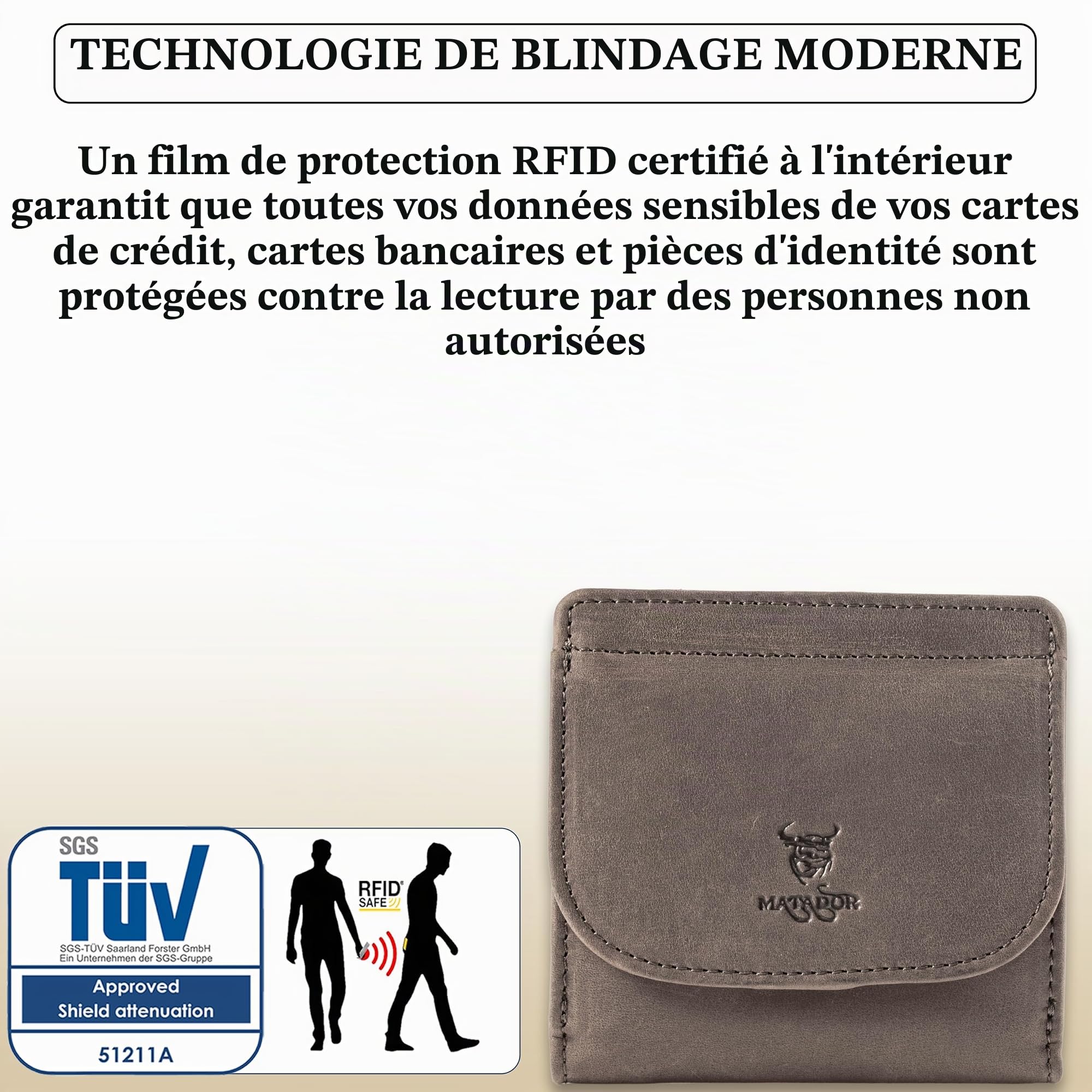 Matador Petite boîte viennoise - Mini Portefeuille en Cuir pour Homme et Femme - avec bloqueur RFID - avec Emballage Cadeau