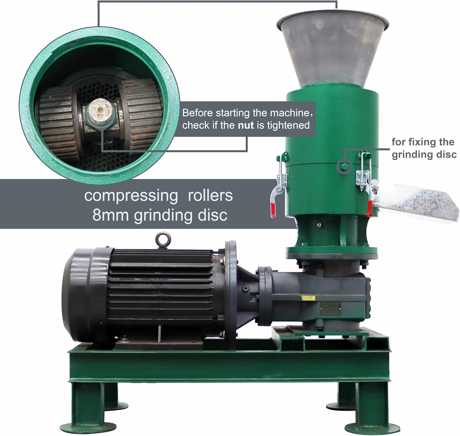 TECHTONGDA Wood Pellet Machine Press Pelletizer for Sawdust, Corn Straw, Peanut Shells, Rice Husks with 2 Head Rollers 8MM Holes Plate 7500W 220V