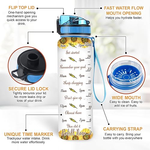 Vista 18 de Hyturtle Botella de agua motivacional personalizada con texto en inglés "She Works Willingly With Her Handy Proverbios", regalo para enfermeras