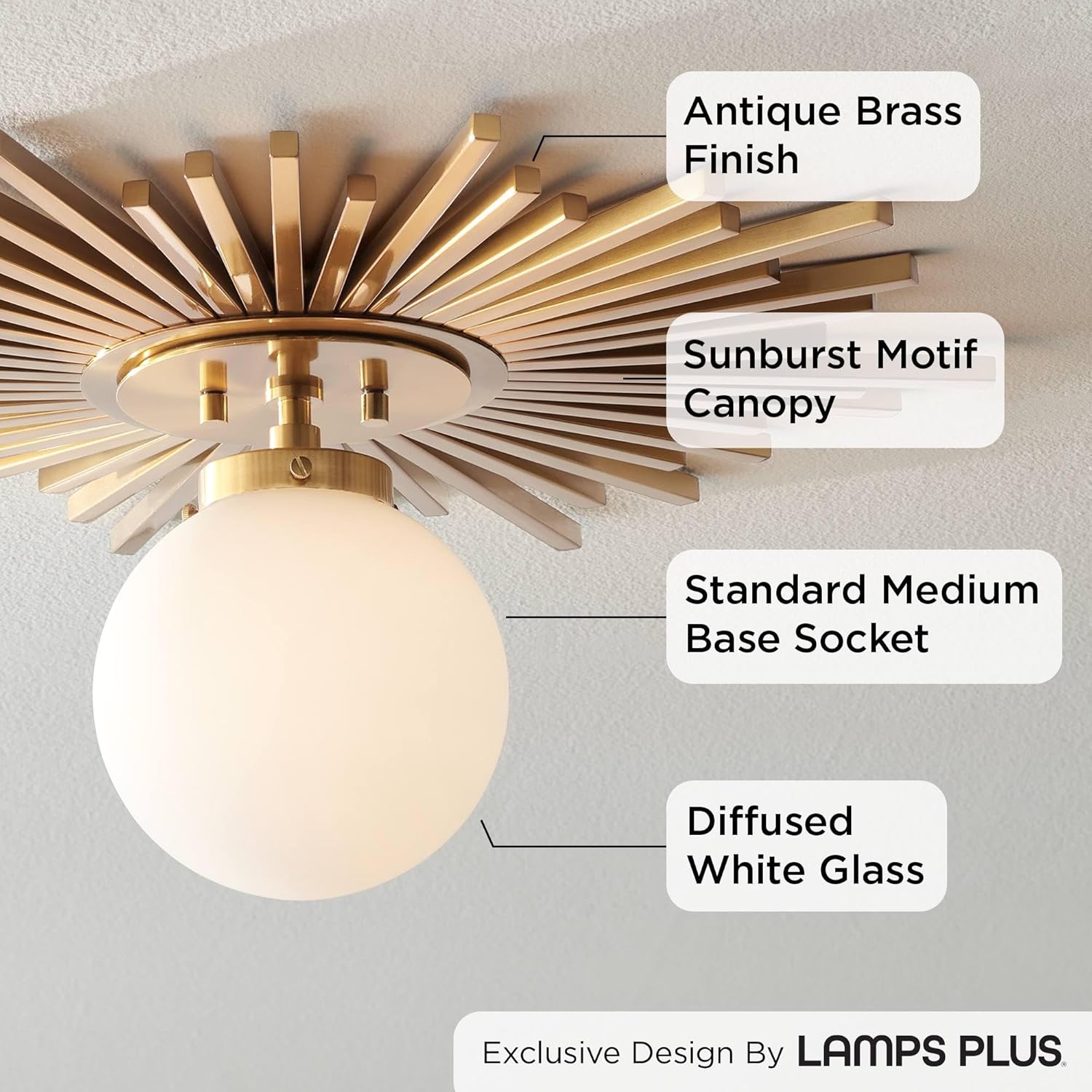 Possini Euro Design Hazel Modern Close to Ceiling Light Semi Flush Mount Fixture 24" Wide Warm Brass Gold Metal White Globe Shade Decor for Bedroom Kitchen Living Room Hallway Bathroom