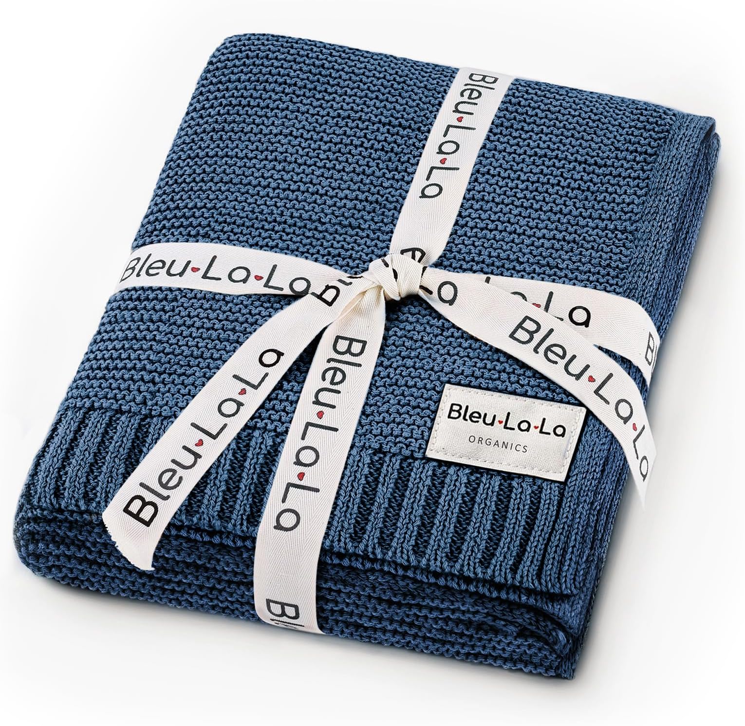 Bleu La La Organic Cotton Knit Receiving Swaddle Blanket for Boys - 100% Organic Soft Luxury Cotton Warm Cuddle Stroller Swaddling Crib Blanket for Newborns Infants Toddler (0-2Yrs - Cobalt Blue)OEKO-TEX STANDARD 100