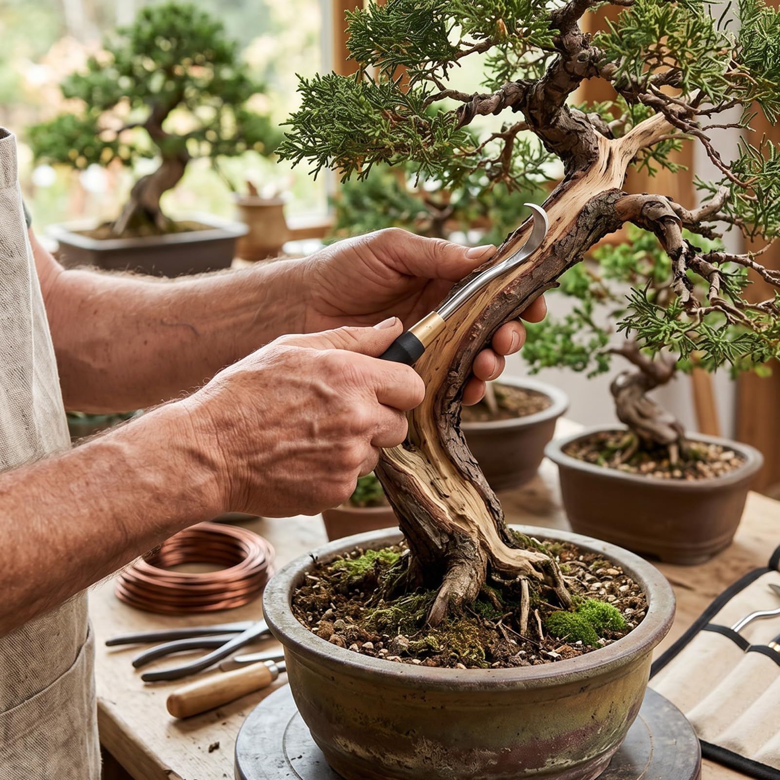 banapoy Bonsai Schnitzwerkzeug Set, Bonsai Entrindungswerkzeug, Zum Entfernen von Baumrinde und Totholz, for Pflege und Astbearbeitung