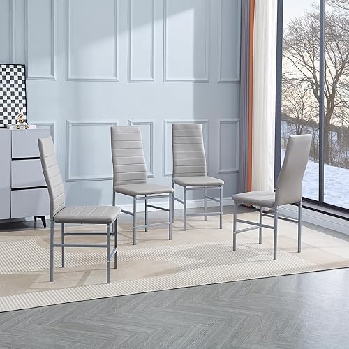 Miniatura 34 de Juego de 4 sillas de comedor, sillas de cocina, sillas laterales sin brazos para sala de estar, juego de 4 con marco de metal y patas (negro)