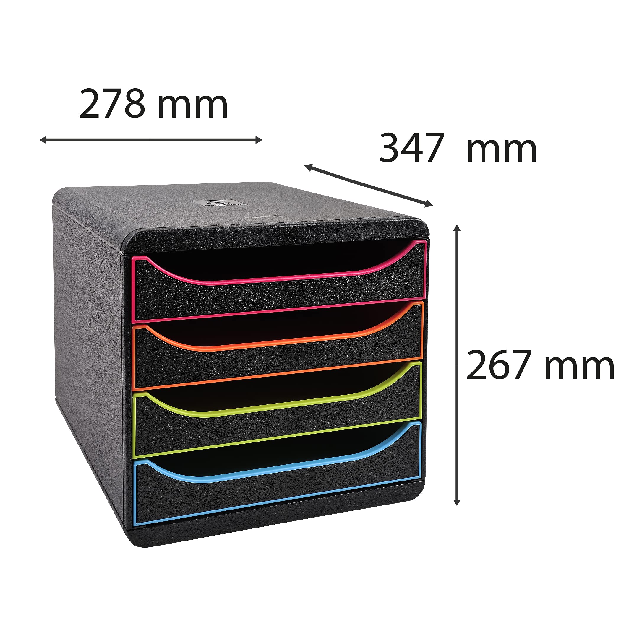 Exacompta 310914D Premium Ablagebox mit 4 Schubladen für DIN A4+ Dokumente. Belastbare Schubladenbox mit hoher Kapazität für mehr Platz auf dem Schreibtisch Big Box Black Office Schwarz|Bunt