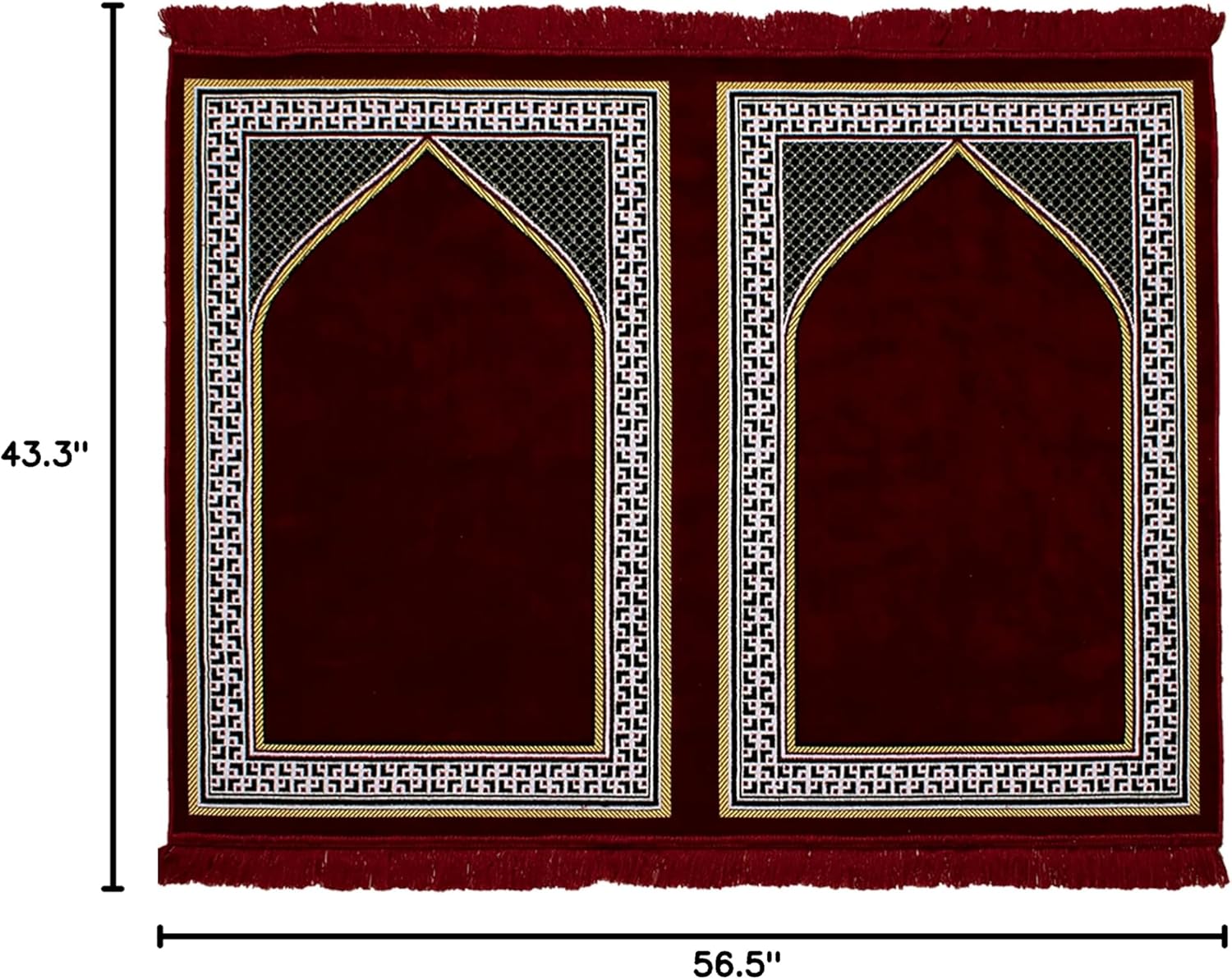 Modefa Turkish Islamic Prayer Rug - Wide Velvet Praying Mat - Multi Person Muslim Janamaz Sajada for Family - Group Praying Carpet - Solid 2 Person (Red)