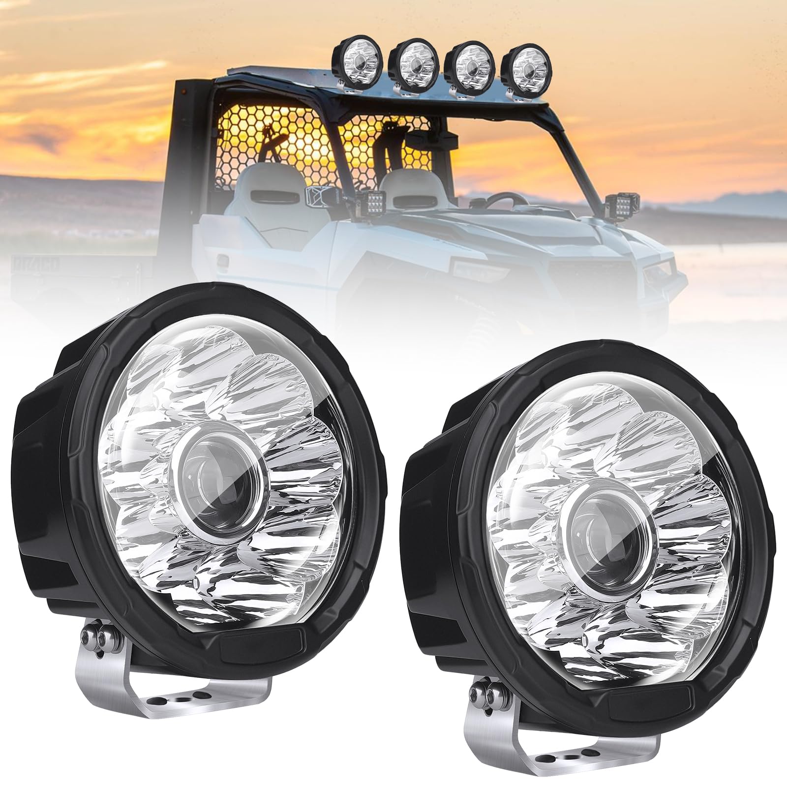 Chelhead 5.6 Inch Round Led Pod Light IP68 6500K Spot Beam Round Led Offroad Lights 72W with DT Connectors Amber DRL Compatible with Offroad RVs Pickups Trucks Boats 4x4 Tacoma (2Pcs)