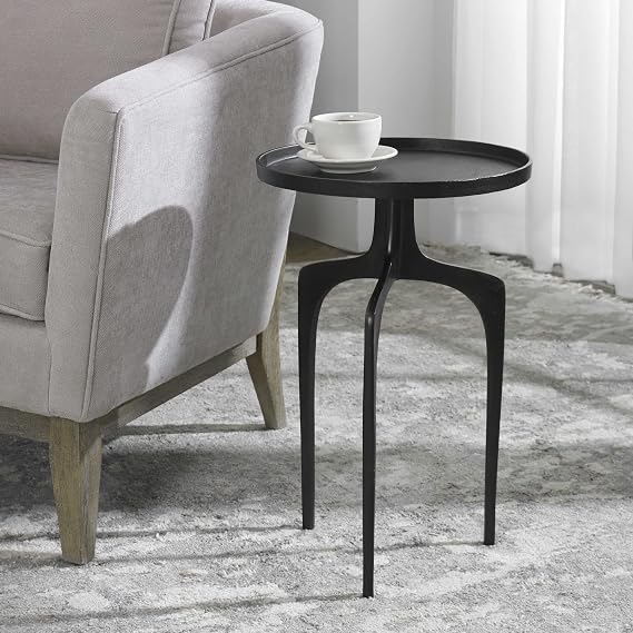 Moss + Fig Century Modern Side Table | Espresso Round Accent Table (15 in. W x 22 in. H)