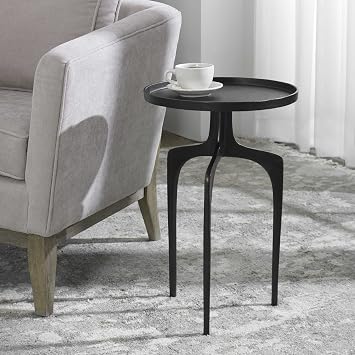 Moss + Fig Century Modern Side Table | Espresso Round Accent Table (15 in. W x 22 in. H)