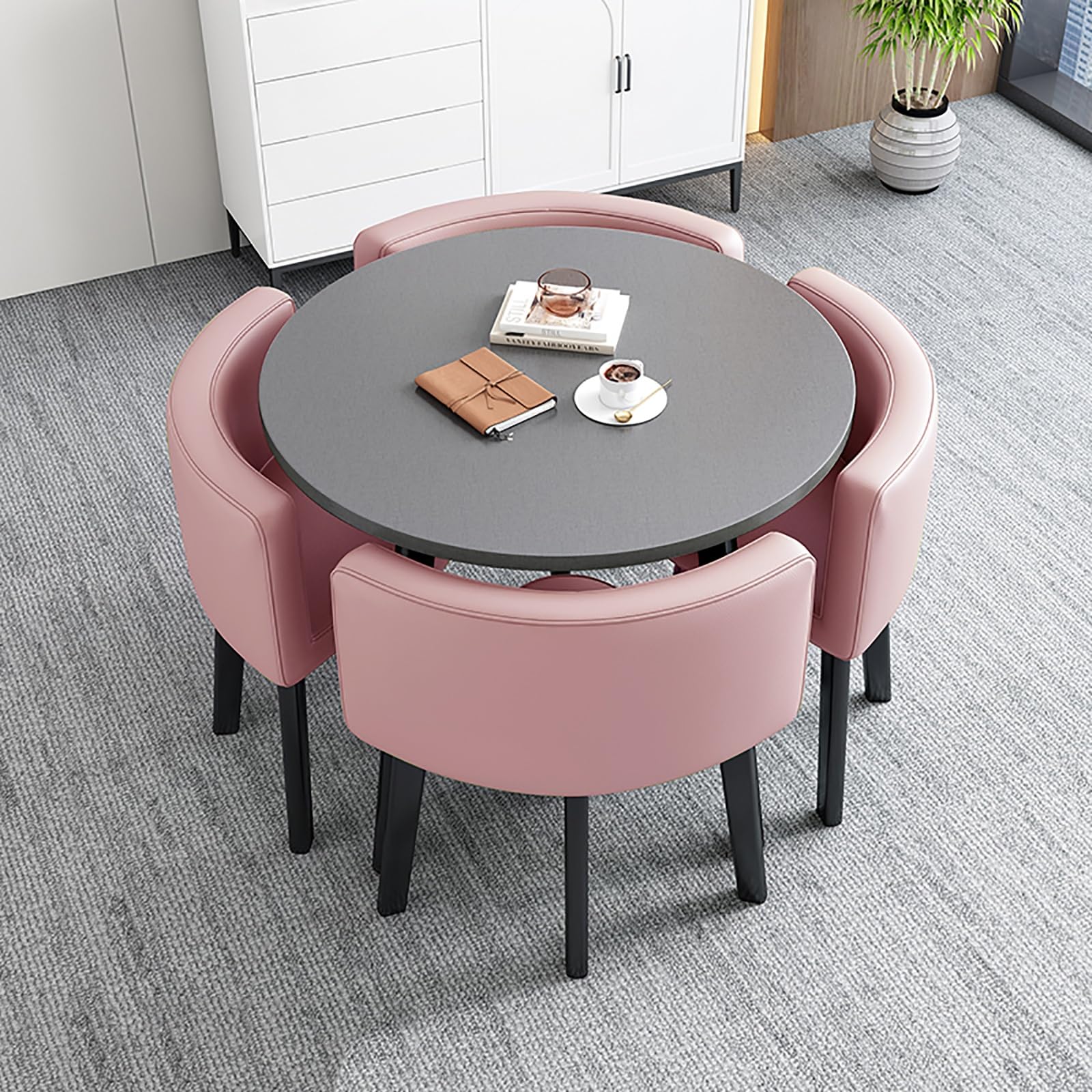 AYCDL Round Dining Table Set with 4 Chairs 80cm SpaceSaving Furniture Combo for Dining Rooms Cafés and Small Spaces – Stylish and Modern Design,D-Einheitsgr??e