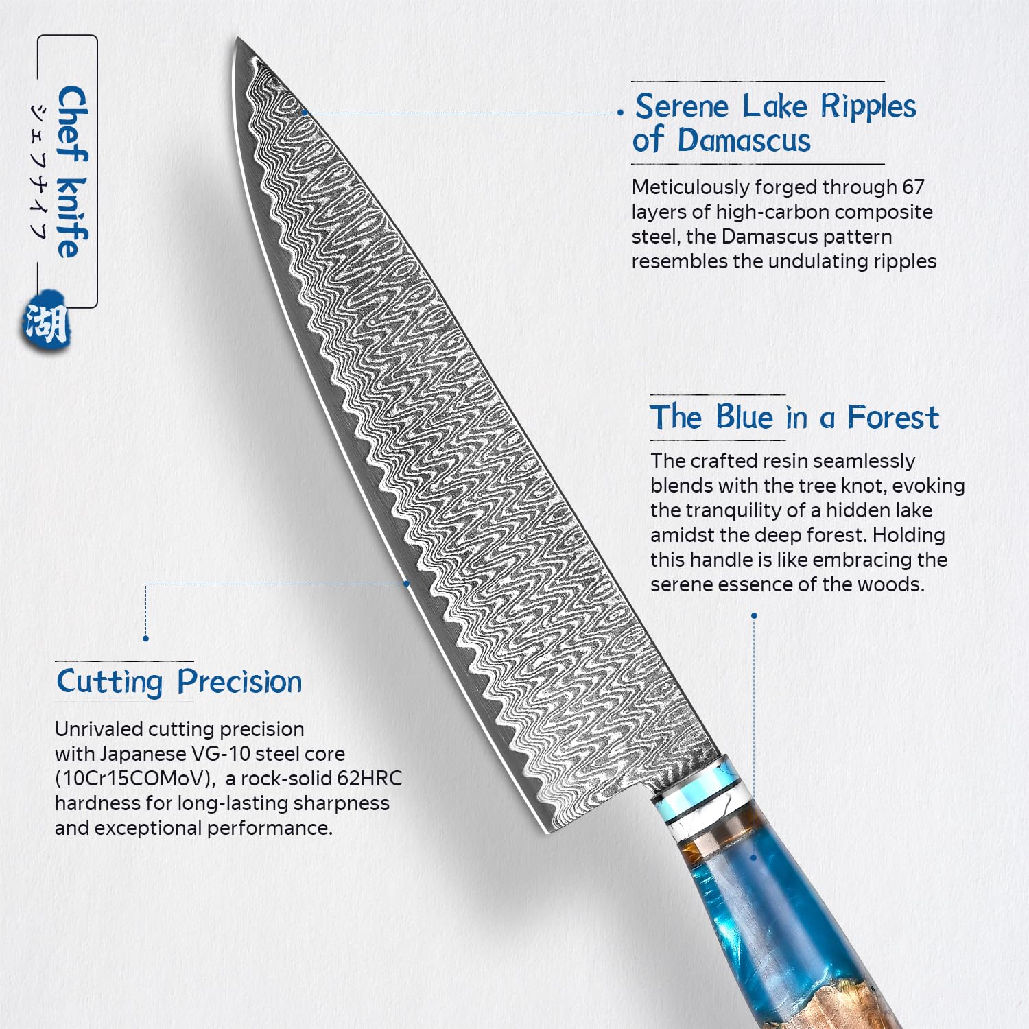 Coltello Cucina Professionale, coltello da chef Damasco coltelli da cucina professionali giapponese, Lama da 20CM,67 Strati Manico Ergonomico