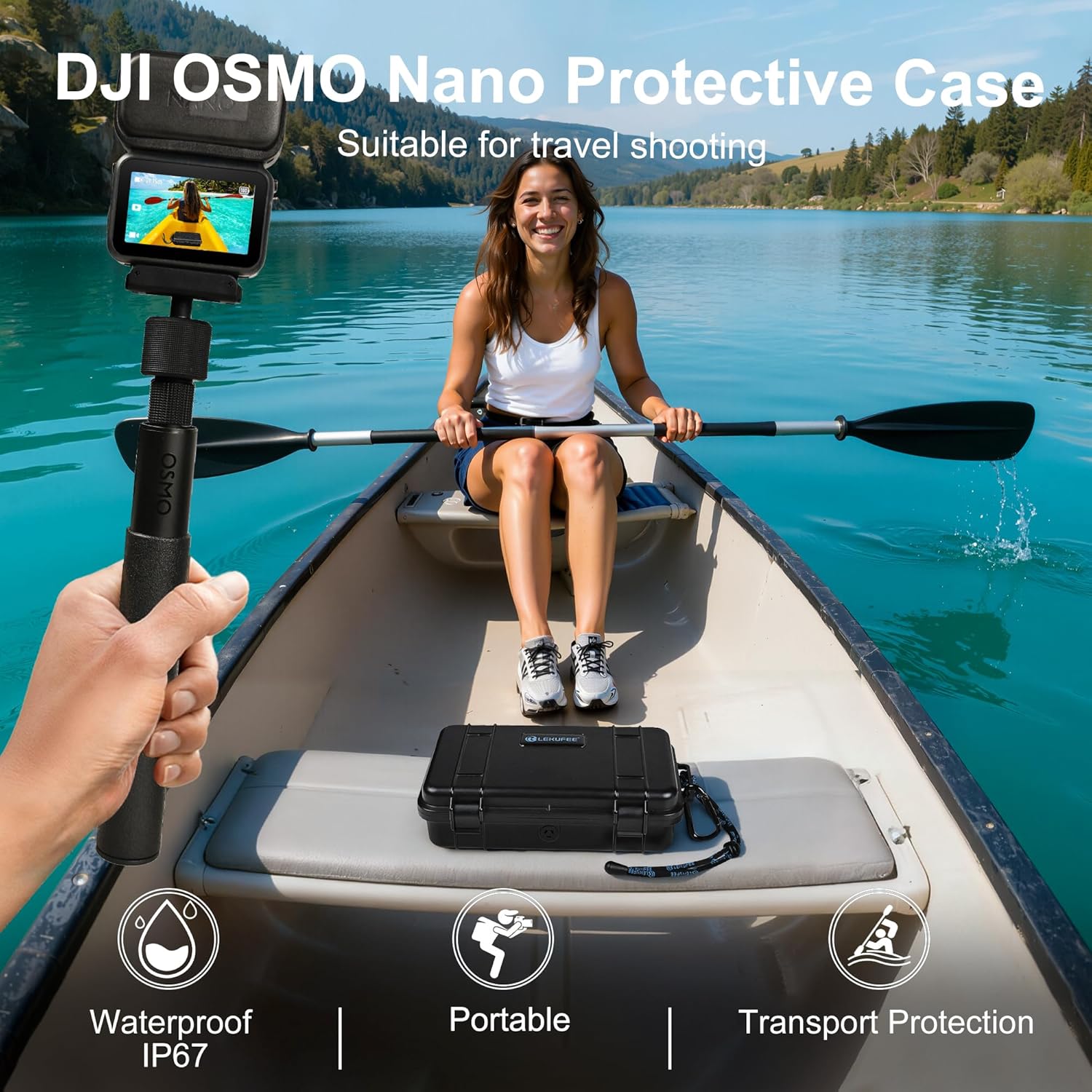 Lekufee Travel Waterproof Hard Case for DJI Osmo Nano Camera, Standard Combo, and Accessories - Black(Bag & Case Only)