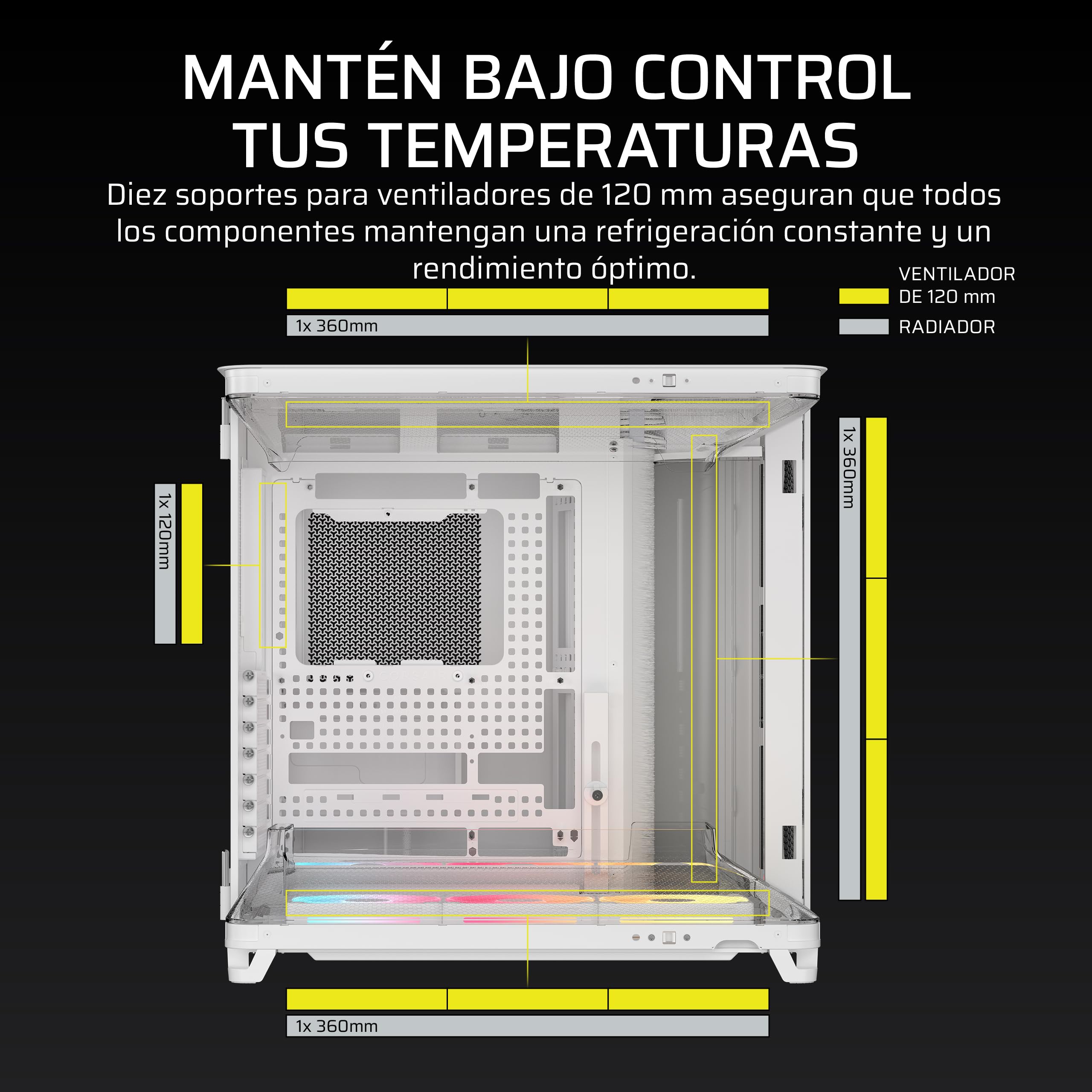 CORSAIR Air 5400 LX-R RGB iCUE Link Caja de PC de Torre Media – Blanco | Diseño de Triple Cámara, Panorámica, 3 Ventiladores LX-R RGB Reverse-Rotor preinstalados
