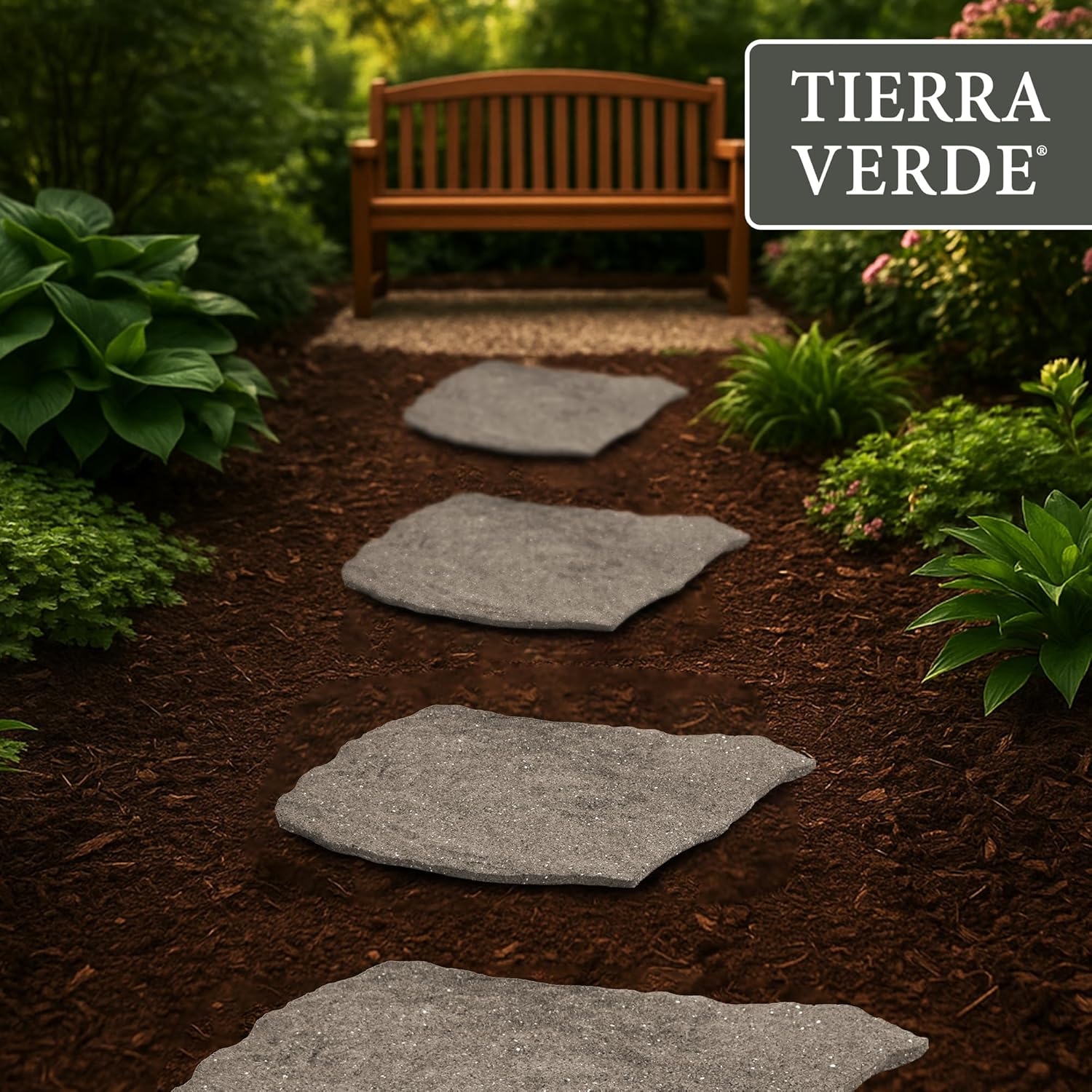 Garden Central 4-Pack 18”x22” Natural Rock Rubber Stepping Stones, Grey – Non-Slip Outdoor Faux Decorative Set for Landscaping & Gardening – DIY Decor for Walkways & Yard Pathways