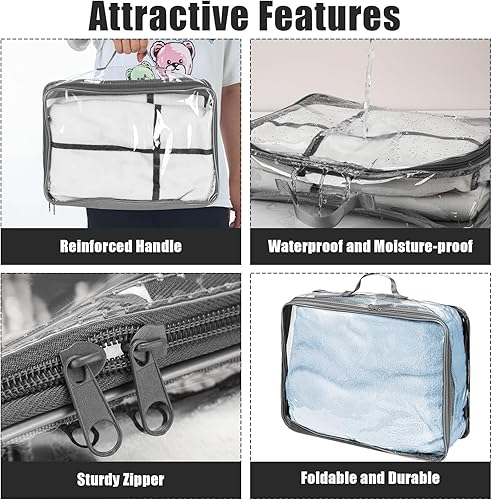 Vista 3 de Hillban 6 unidades de cubos de embalaje de viaje transparentes de color gris, 3 tamaños, organizador de PVC transparente para maleta, bolsa