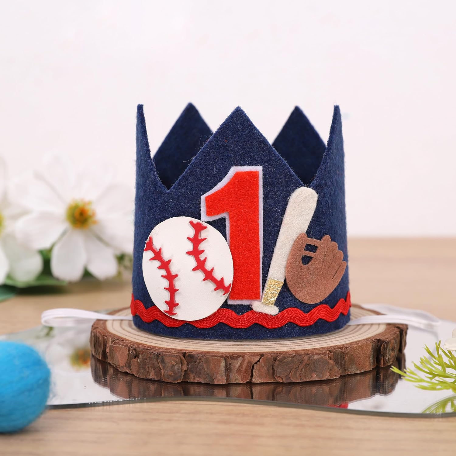 Baseball 1st Birthday Hat for Boys - Rookie of the Year Birthday Crown, Blue Baseball Theme First Bday Party Hat, One Year Old Sports Bday Decorations