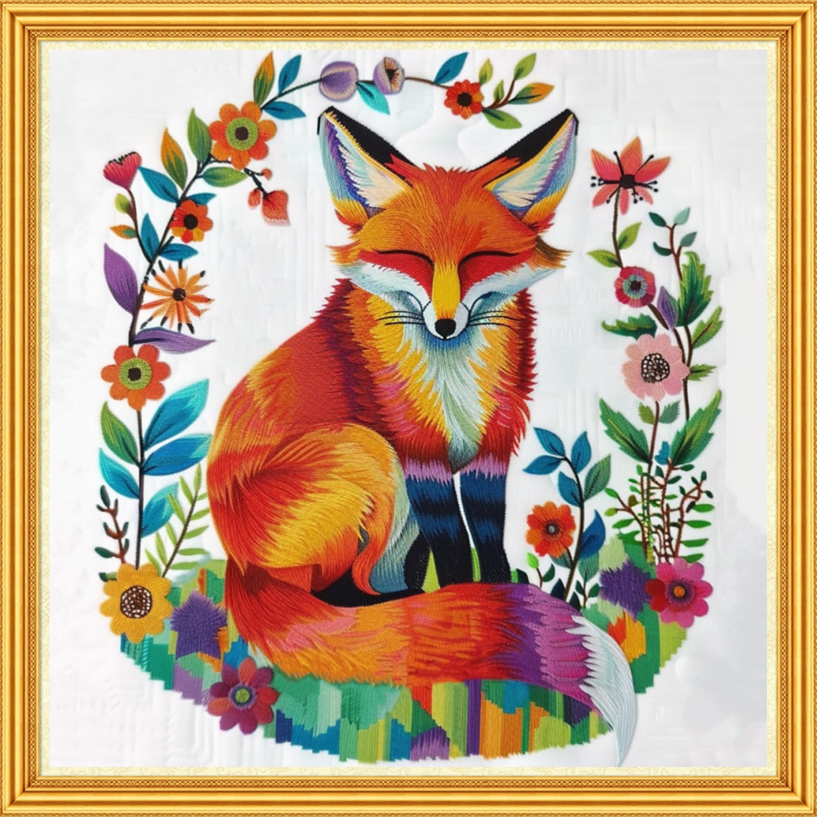Joyhoor Stamped Cross Stitch Kits for Beginners Needlepoint Kits for Adults Embroidery Kits 11CT Counted Cross Stitch Kits Printed Embroidery Pattern-Colorful Fox 18x18 inch