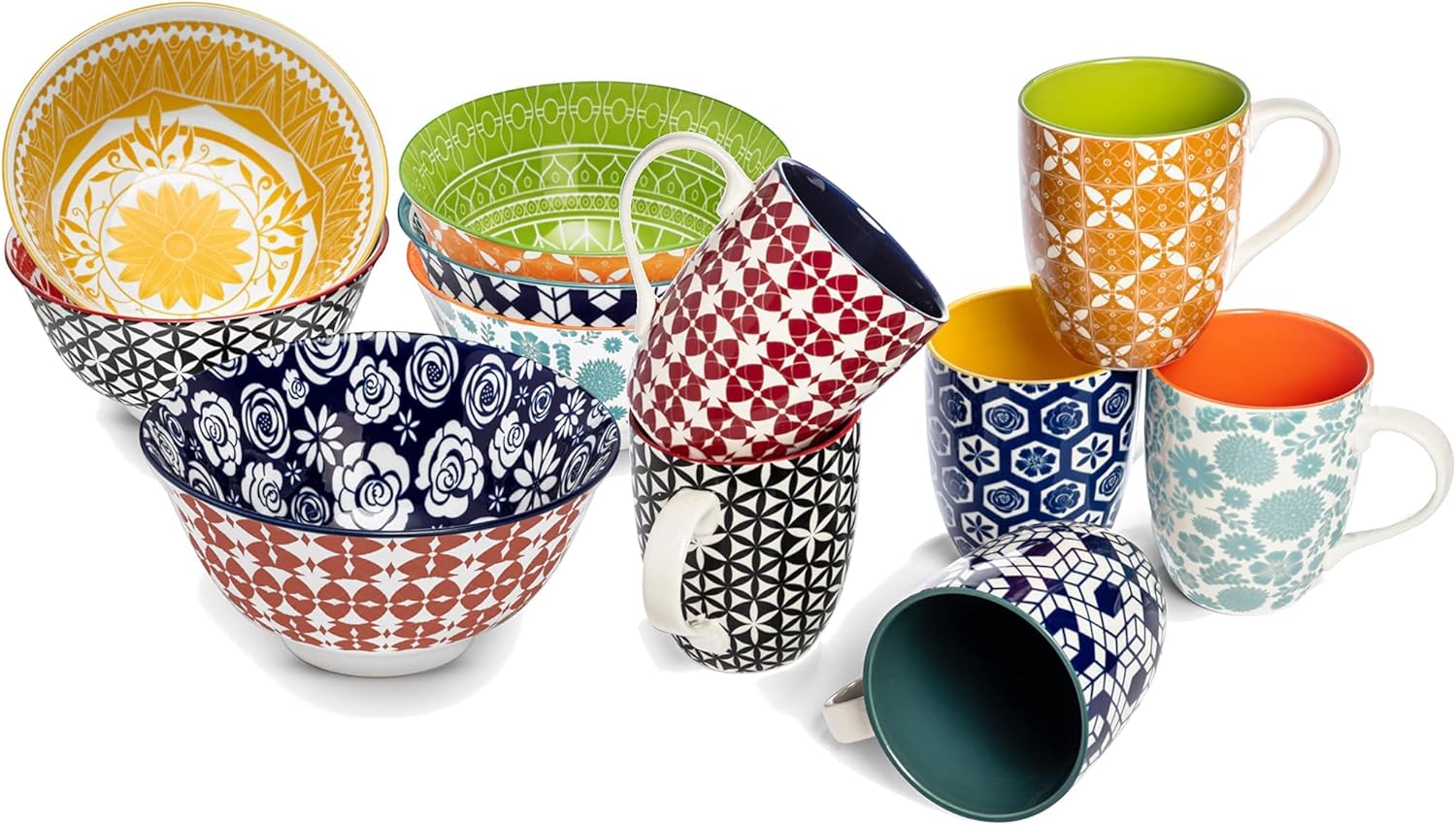 Annovero Mugs & Cereal Bowls | Kitchen Serving Dishes | Microwave Oven Safe | Colorful Porcelain Dinnerware