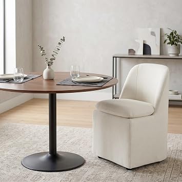 KISLOT Upholstered Dining Chairs Set of 1 with Hidden Casters, Modern Kitchen Chairs with Removable Washable Cover, Padded Dining Room Chairs with Chenille Velvet Fabric & Metal Frame, Beige