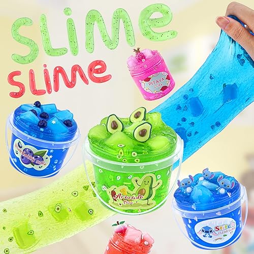 Vista 28 de LAWOHO Slime transparente para niños, kit de limo de uva morada para niñas y niños de 8 a 12 años, slime crujiente con cubos de gelatina, slimes