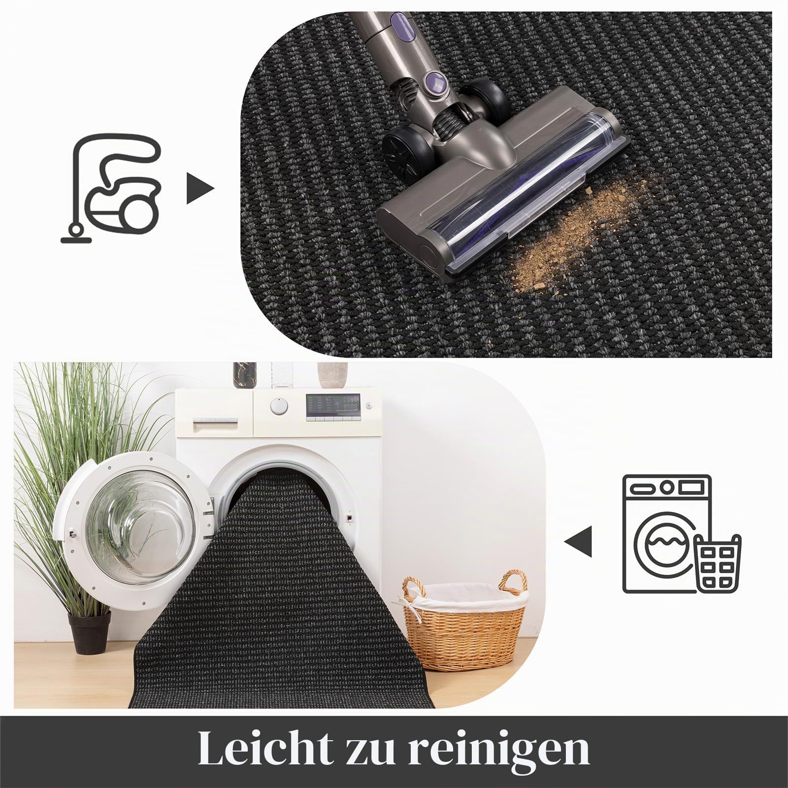 Enyhom Läufer Flur 80 x 300cm Langer rutschfest, Teppich Läufer Waschbar Küchenteppich Modern Teppich für Küche Eingang Waschküche, Schwarz+Grau