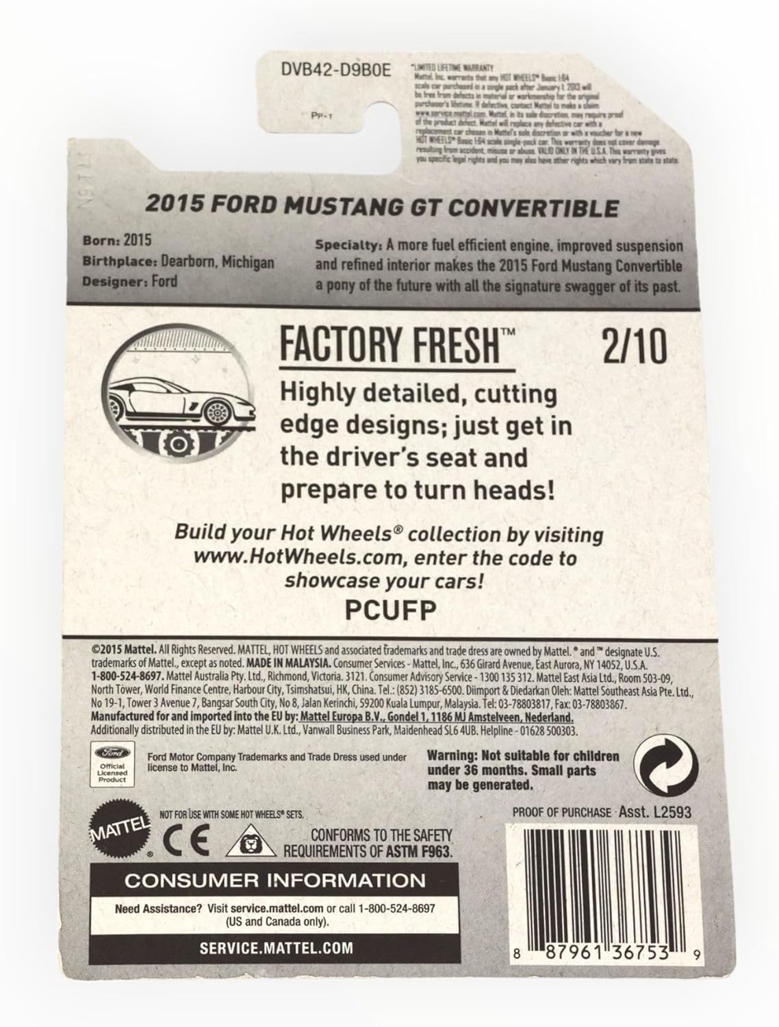 Hot Wheels 2017 Factory Fresh 2015 Ford Mustang GT Convertible 104/365, Blue