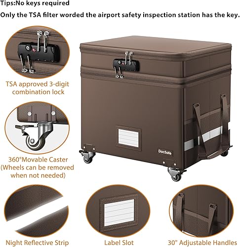 Miniatura 5 de DocSafe Caja de archivos con cerradura, caja de documentos ignífuga de 2 capas con ruedas, organizador de almacenamiento de archivos plegable con