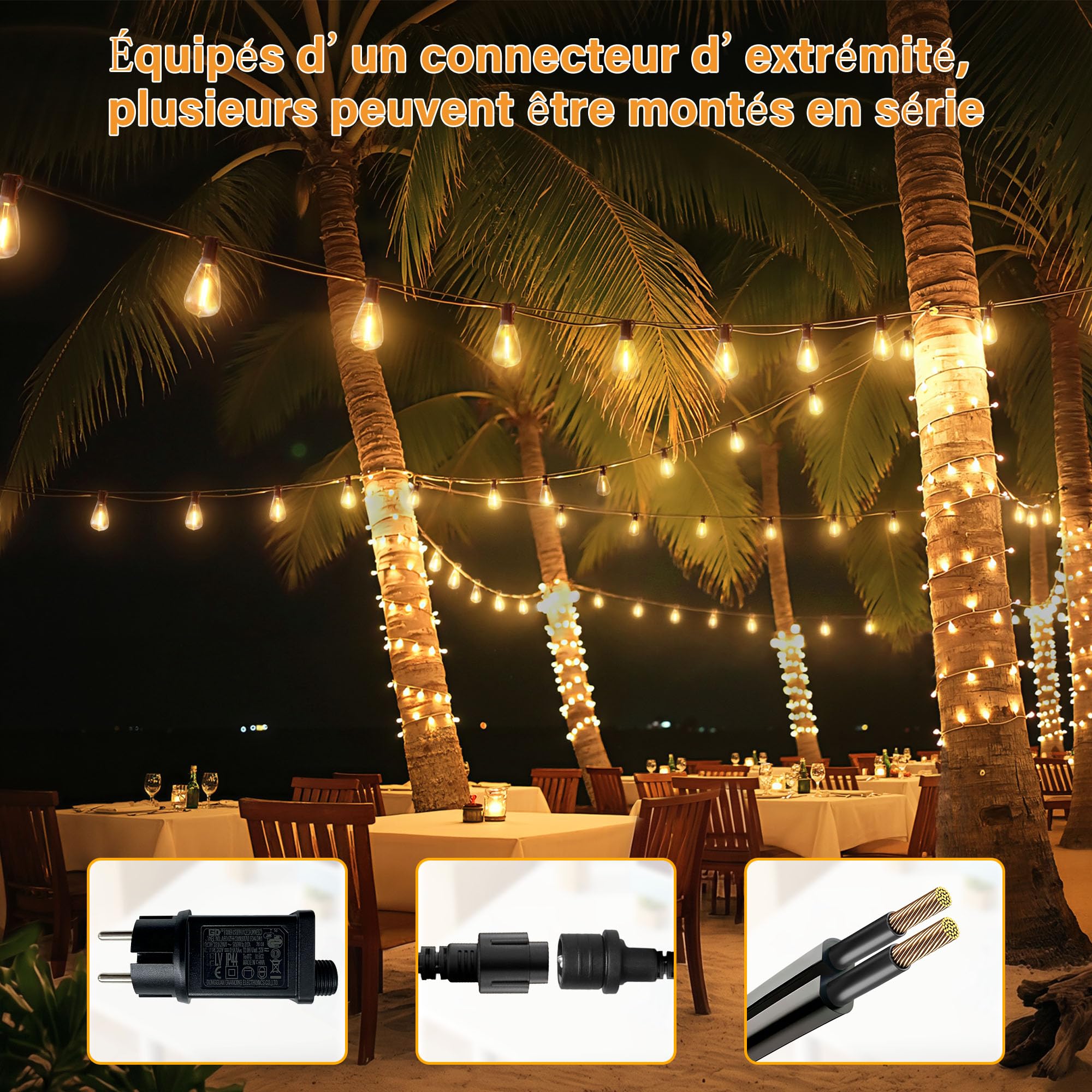HeiPard Guirlande Lumineuse LED d'extérieur 10m – 15+1 Ampoules ST38, avec Télécommande, 3 Modes, Minuterie et intensité variable, étanche pour jardin, pavillon, terrasse