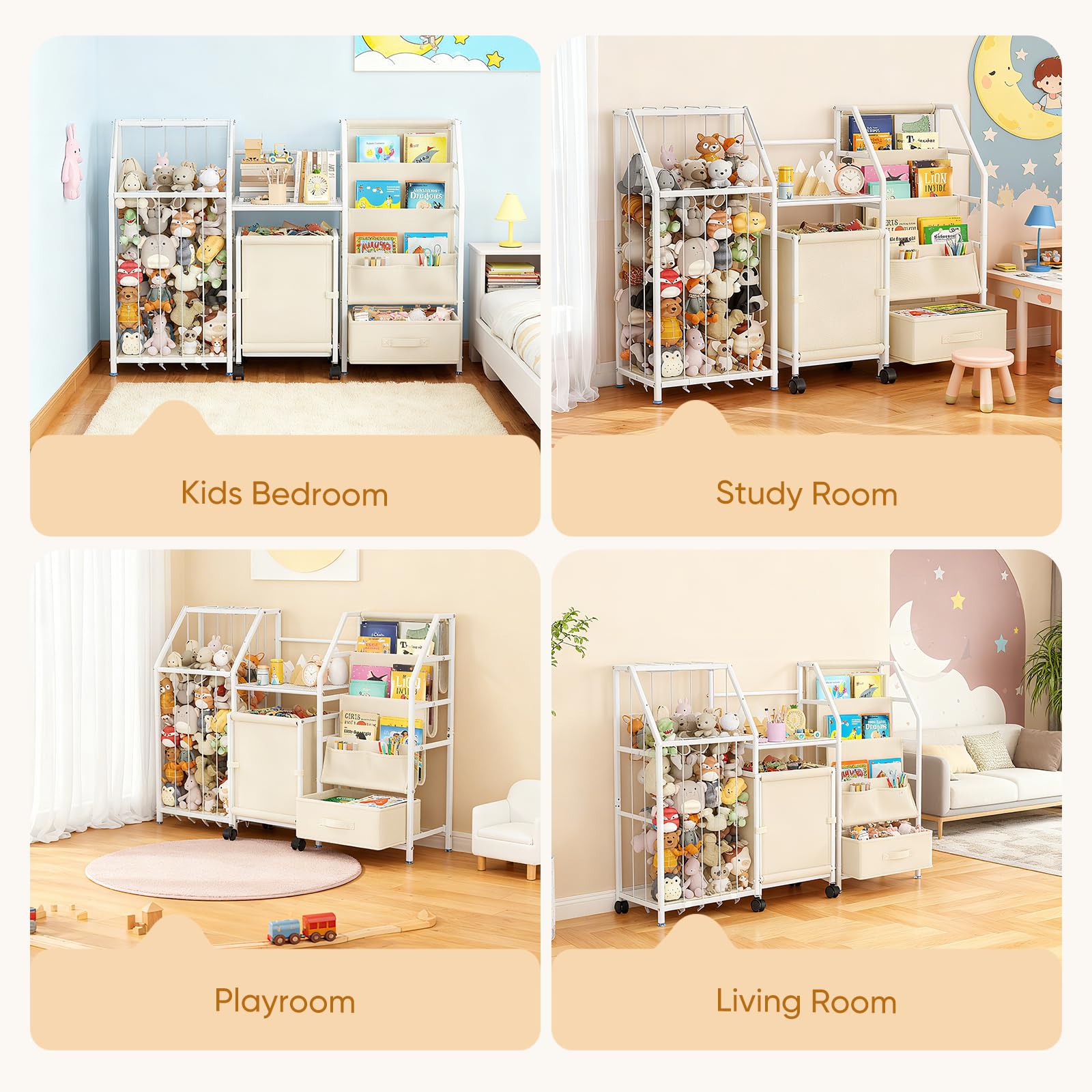 Kinder Aufbewahrungsregal mit Rollen 3 Taschen & Schublade für Kinderzimmer